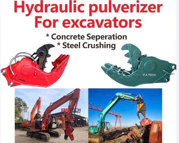Excavator hydraulic pulverizer for concrete crush, concrete cutter